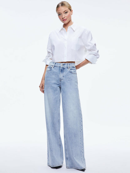 Finely Cropped Button Down In Off White - Alice + Olivia Women