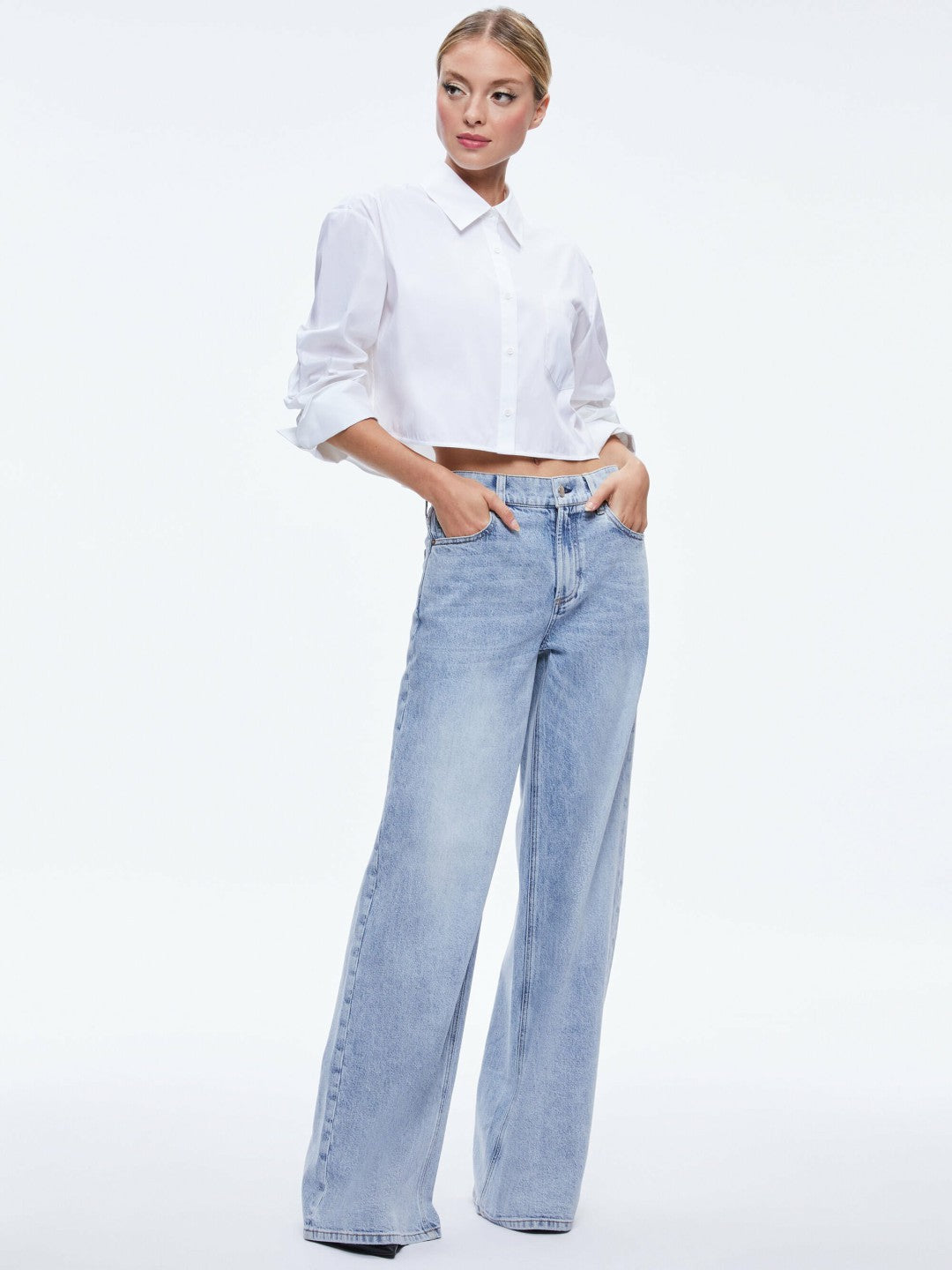 Finely Cropped Button Down In Off White - Alice + Olivia Women