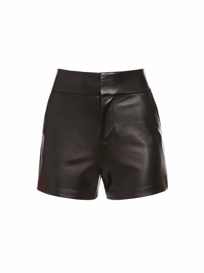 Cady Leather Short In Black - Alice + Olivia Women