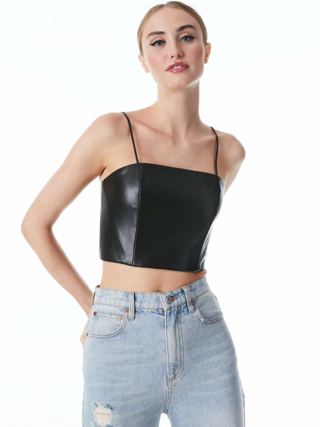 Pearle Vegan Bustier In Black - Alice + Olivia Women