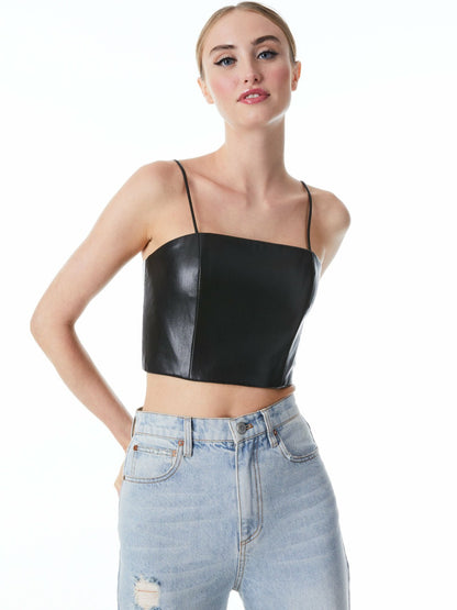 Pearle Vegan Bustier In Black - Alice + Olivia Women