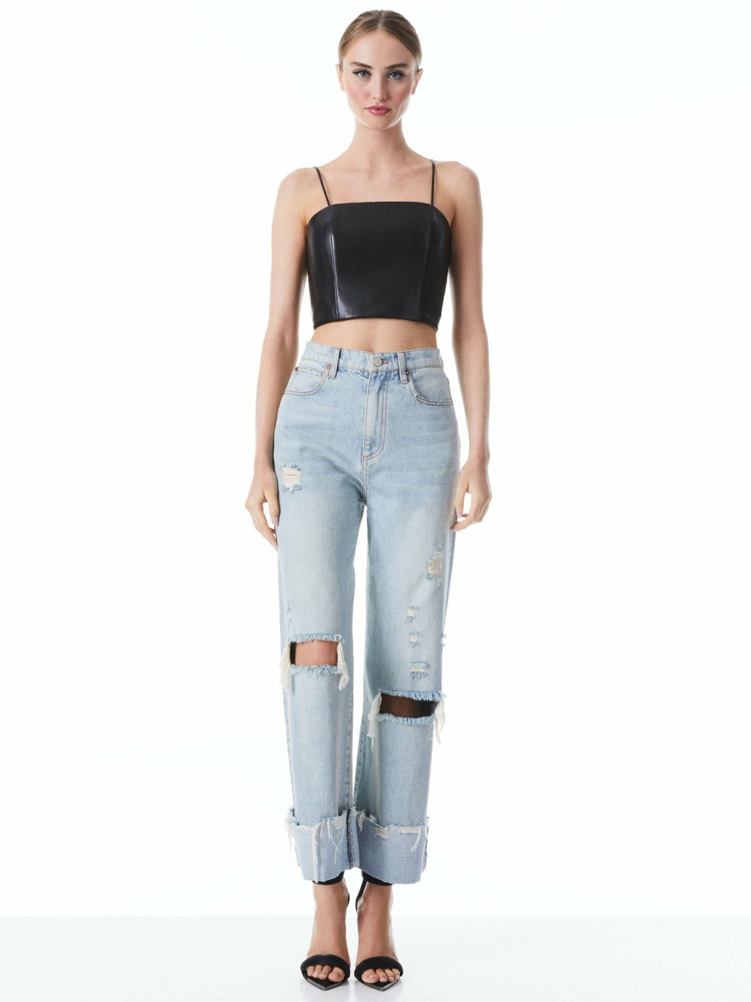 Pearle Vegan Bustier In Black - Alice + Olivia Women