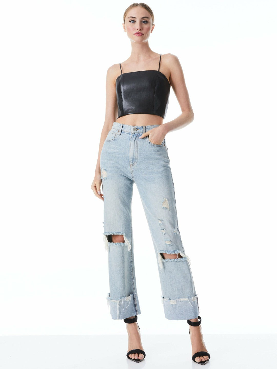 Pearle Vegan Bustier In Black - Alice + Olivia Women