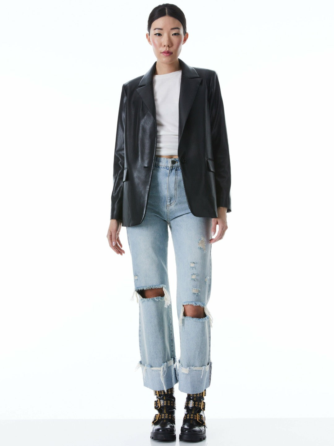 Denny Vegan Blazer In Black - Alice + Olivia Women