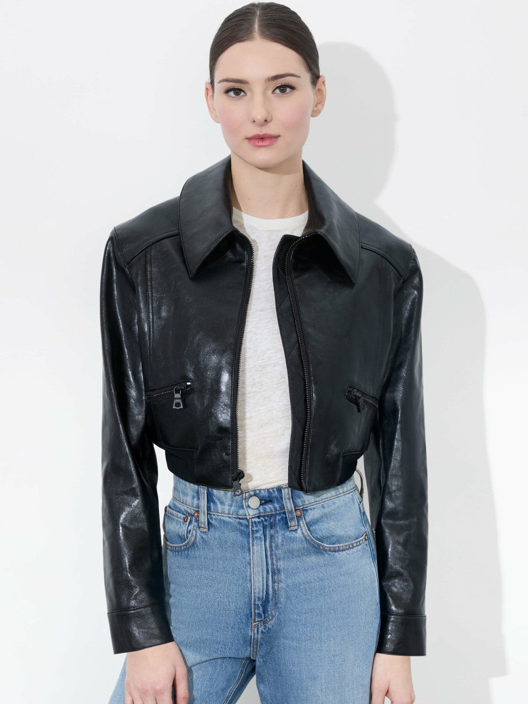 Hyde Cropped Vegan Jacket In Black - Alice + Olivia Women