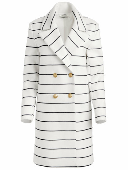 Moore Midi Peacoat In Off White/black - Alice + Olivia Women