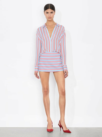 Mace Mini Skort In Teakwood Stripe Mineral Blue/b - Alice + Olivia Women
