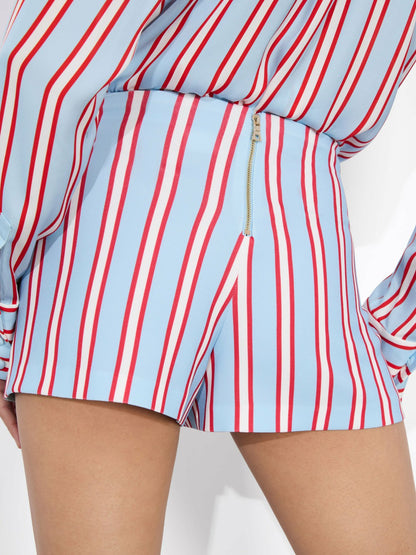 Mace Mini Skort In Teakwood Stripe Mineral Blue/b - Alice + Olivia Women