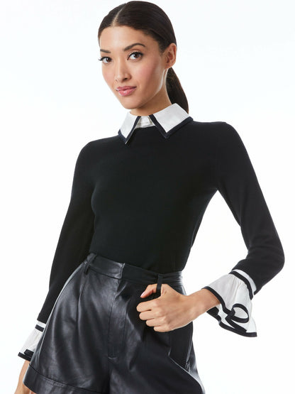 Justina Collared Sweater In Black Combo - Alice + Olivia Women