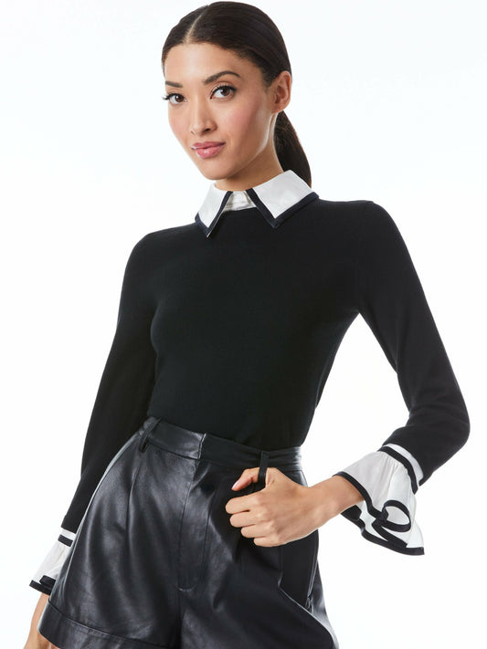 Justina Collared Sweater In Black Combo - Alice + Olivia Women