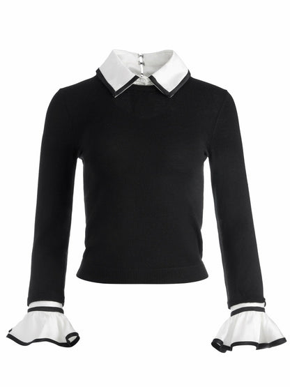 Justina Collared Sweater In Black Combo - Alice + Olivia Women