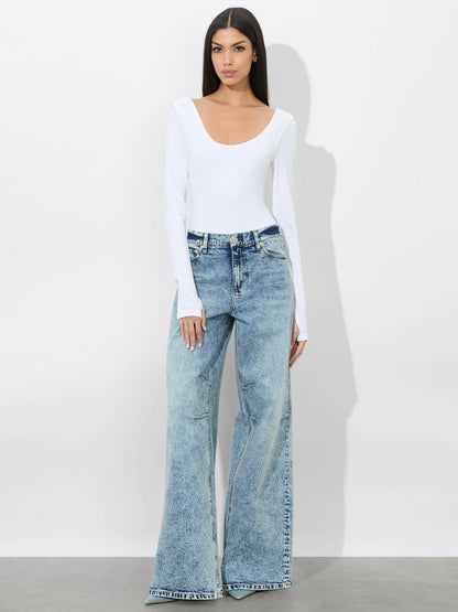 Rhys Ribbed Ballet Bodysuit In Off White - Alice + Olivia Women