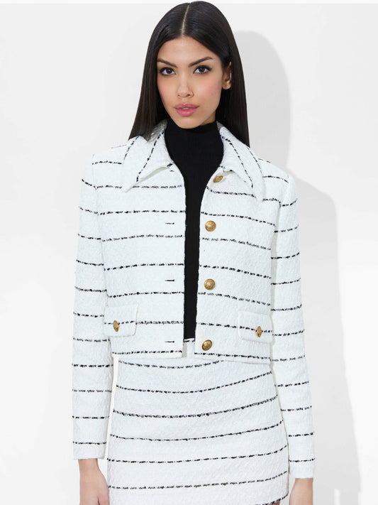 Denyson Boxy Jacket In Off White/black - Alice + Olivia Women