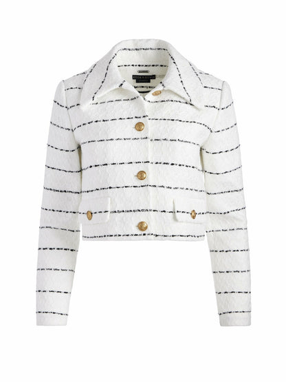 Denyson Boxy Jacket In Off White/black - Alice + Olivia Women