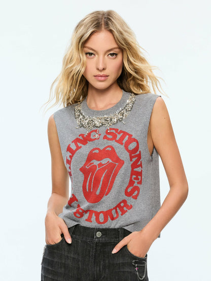 Micah Muscle Tank In Grey/bright Ruby - Alice + Olivia Women