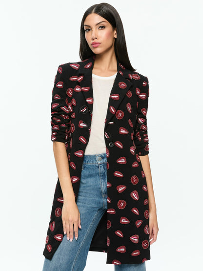 A+o X Tom Wesselmann Bret Long Blazer In Lip Sync Black - Alice + Olivia Women