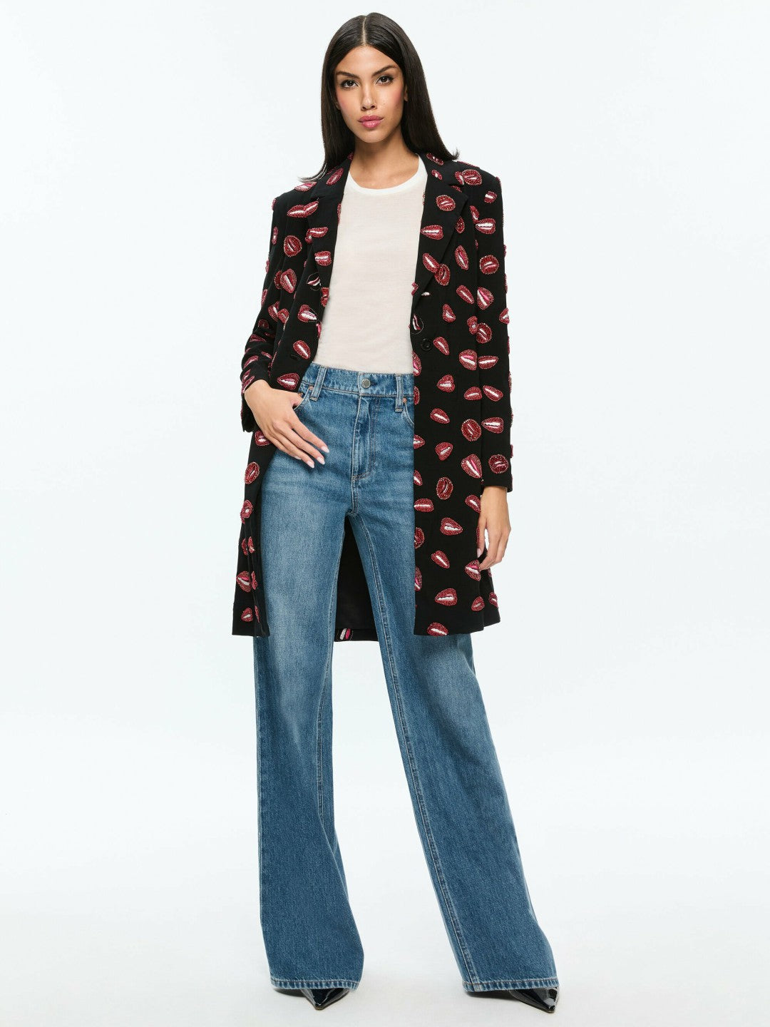 A+o X Tom Wesselmann Bret Long Blazer In Lip Sync Black - Alice + Olivia Women