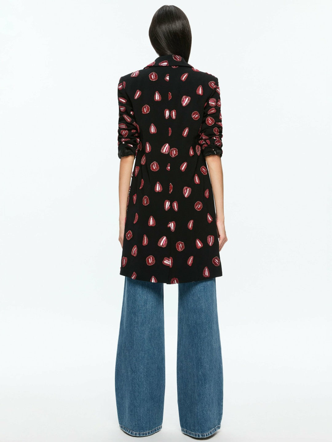 A+o X Tom Wesselmann Bret Long Blazer In Lip Sync Black - Alice + Olivia Women