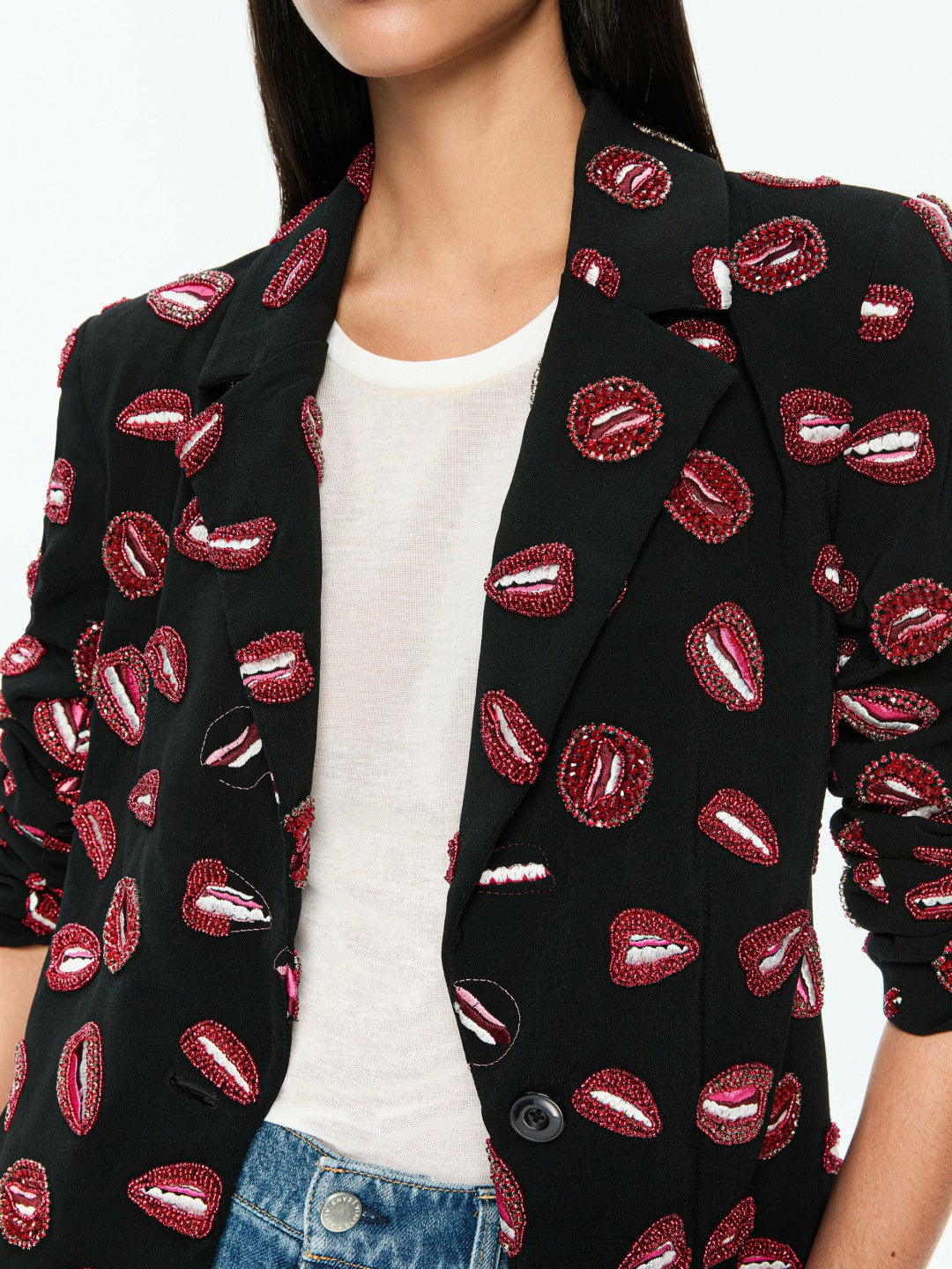 A+o X Tom Wesselmann Bret Long Blazer In Lip Sync Black - Alice + Olivia Women
