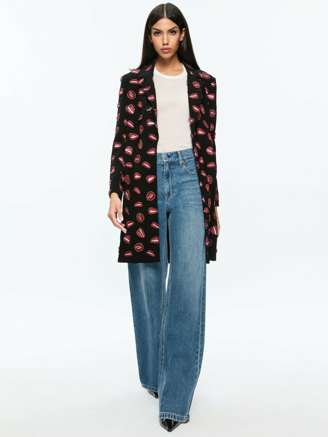 A+o X Tom Wesselmann Bret Long Blazer In Lip Sync Black - Alice + Olivia Women