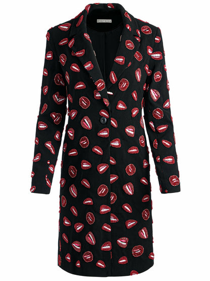 A+o X Tom Wesselmann Bret Long Blazer In Lip Sync Black - Alice + Olivia Women
