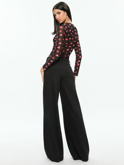 A+o X Tom Wesselmann Delaina Mesh Long Sleeve Top In Lip Sync Black - Alice + Olivia Women
