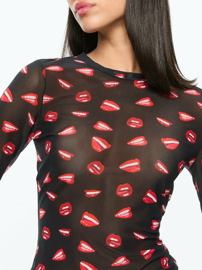 A+o X Tom Wesselmann Delaina Mesh Long Sleeve Top In Lip Sync Black - Alice + Olivia Women