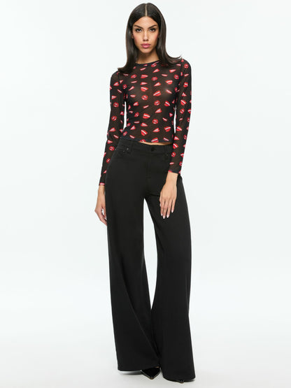 A+o X Tom Wesselmann Delaina Mesh Long Sleeve Top In Lip Sync Black - Alice + Olivia Women