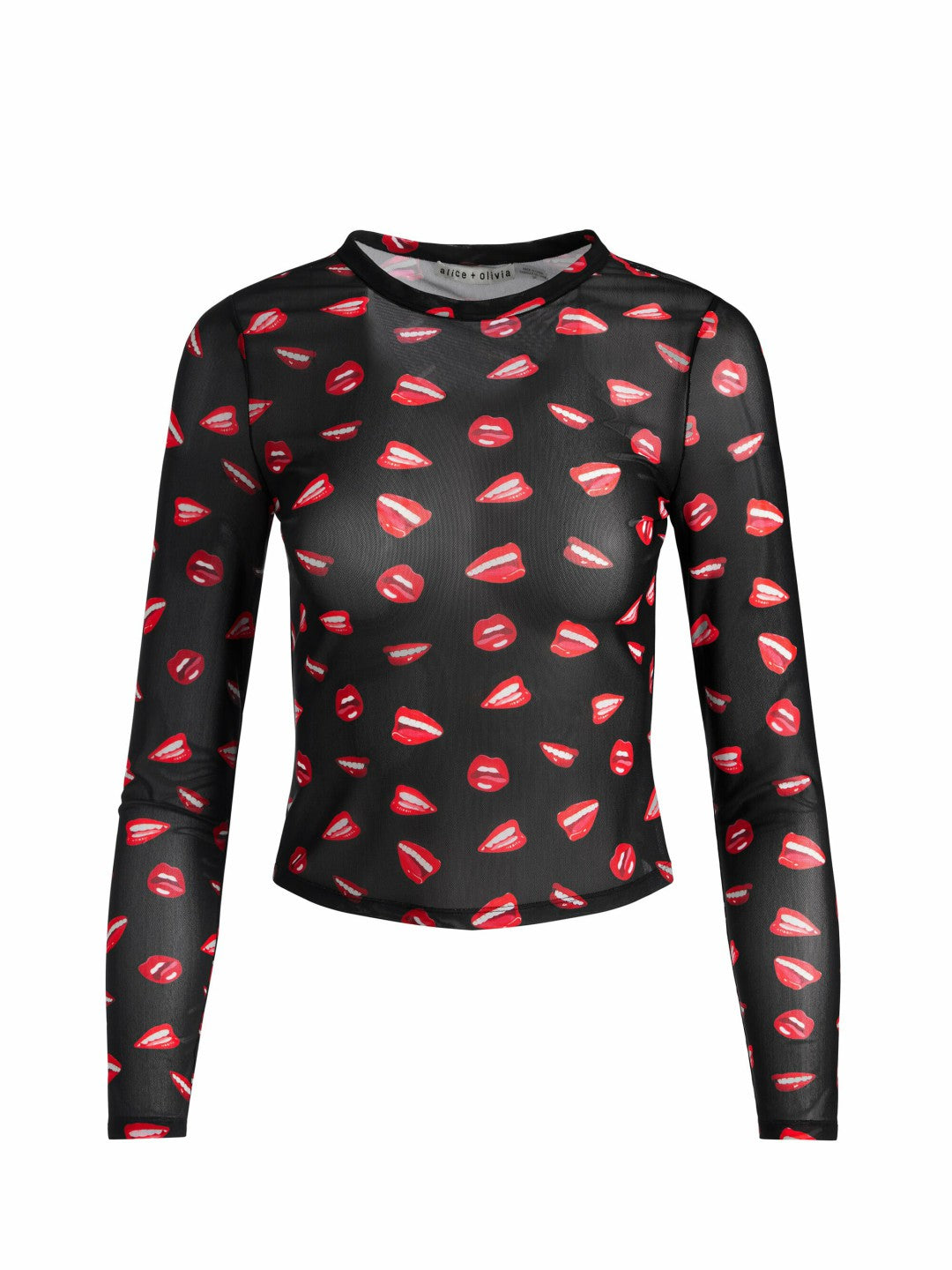 A+o X Tom Wesselmann Delaina Mesh Long Sleeve Top In Lip Sync Black - Alice + Olivia Women