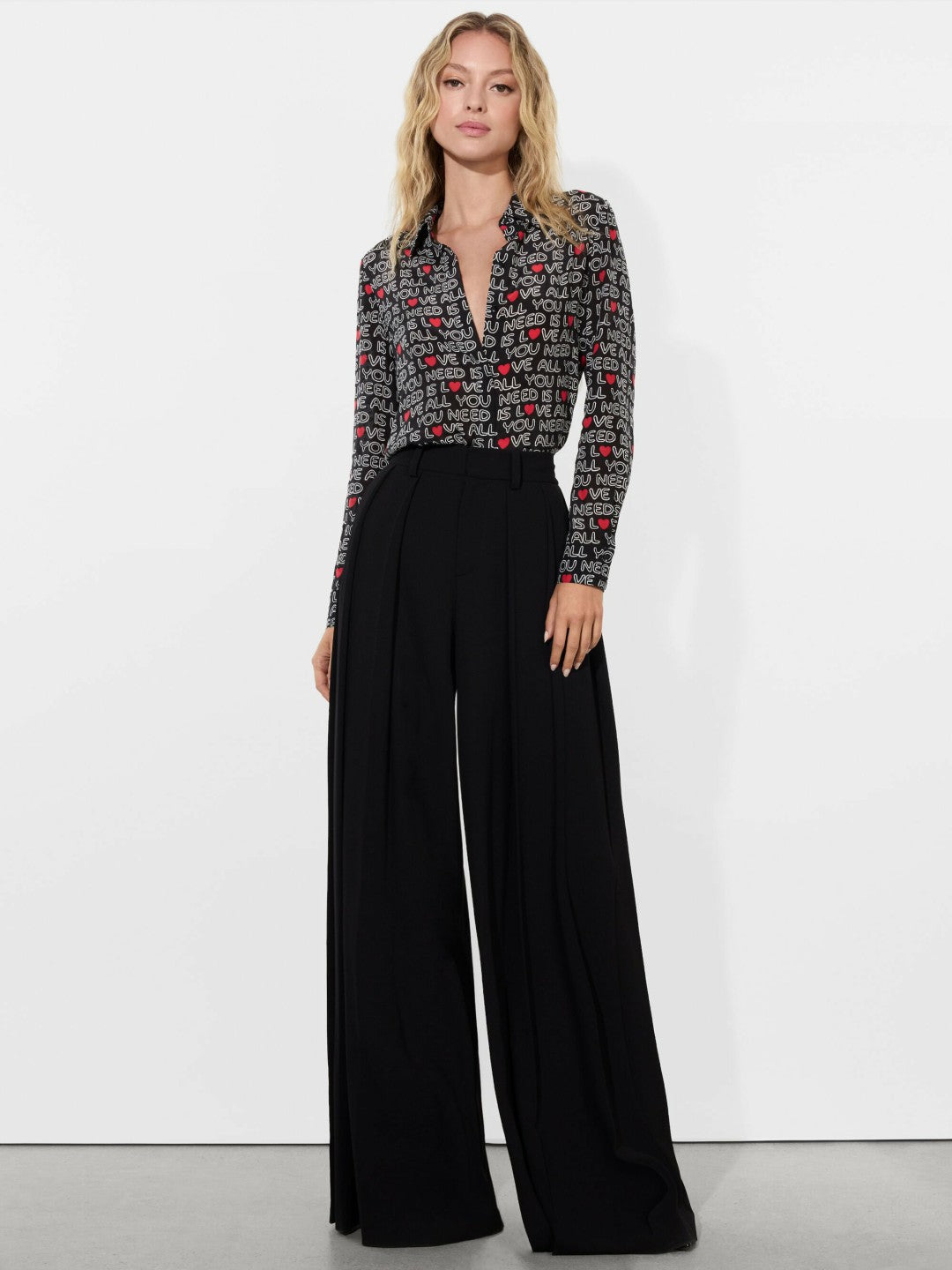 A+o X The Beatles Willa Placket Top In All You Need Is Love - Alice + Olivia Women