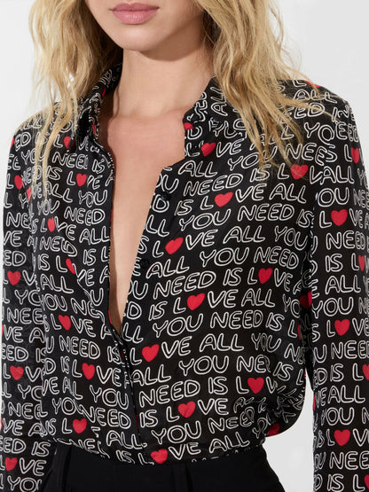 A+o X The Beatles Willa Placket Top In All You Need Is Love - Alice + Olivia Women
