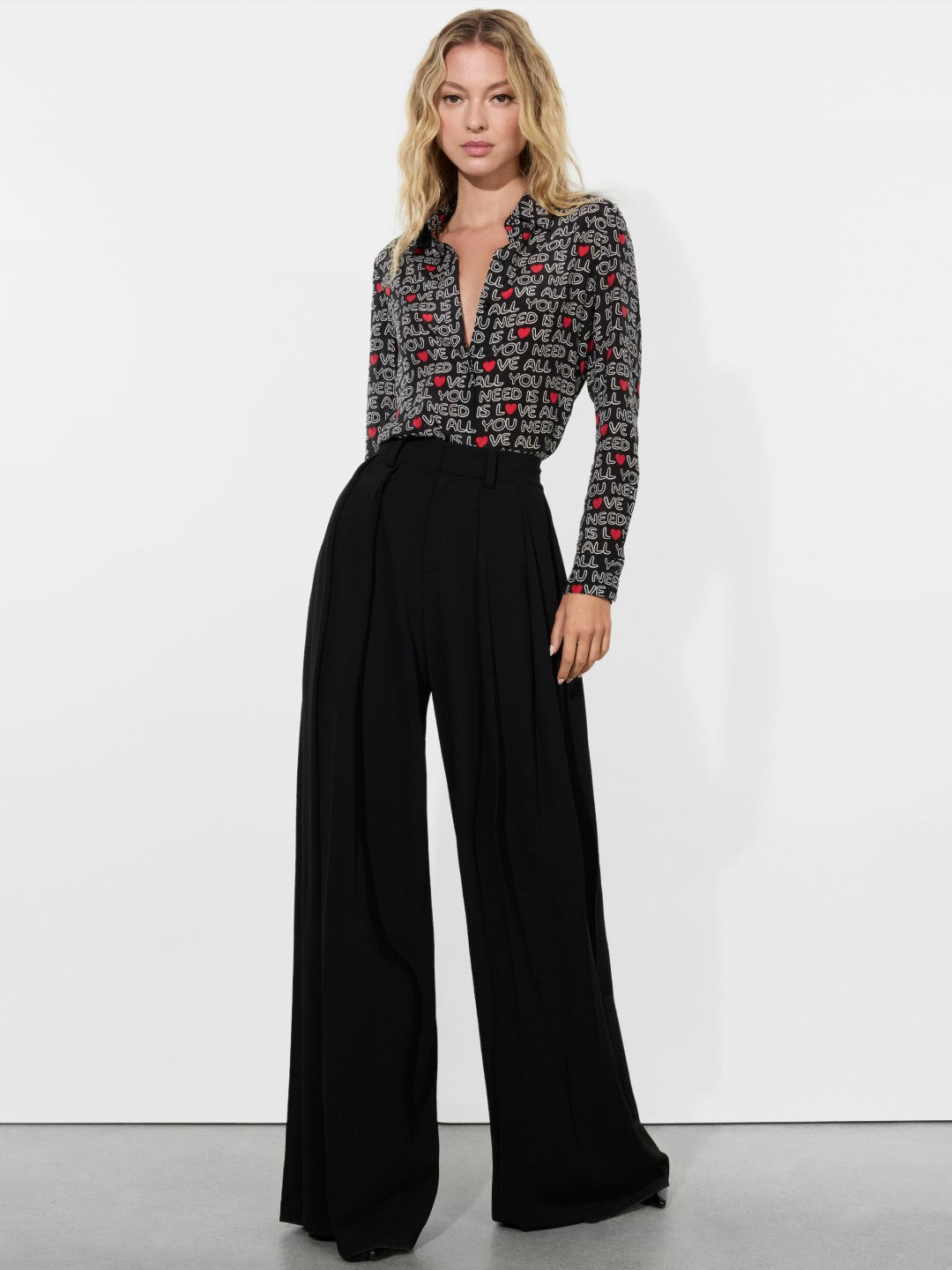A+o X The Beatles Willa Placket Top In All You Need Is Love - Alice + Olivia Women