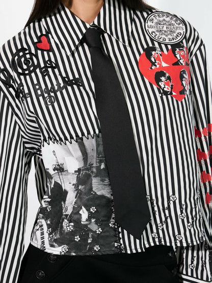 A+o X The Beatles Pam Embroidered Blouse In Black/off White - Alice + Olivia Women