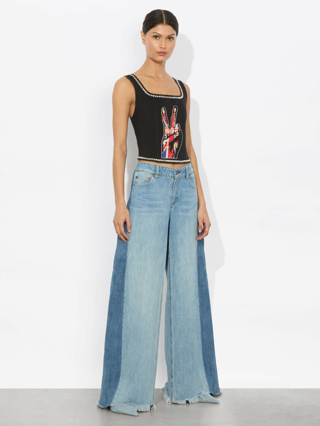 Breslin Band Tee Corset In Black Multi - Alice + Olivia Women