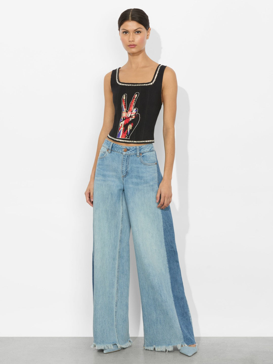 Breslin Band Tee Corset In Black Multi - Alice + Olivia Women